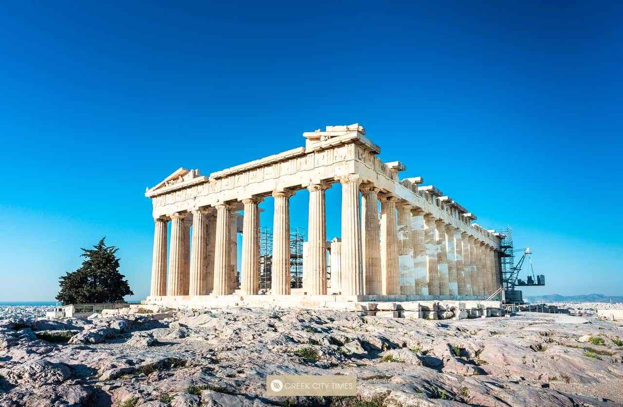 The iconic view of "The Acropolis, Greece," standing majestically above Athens.